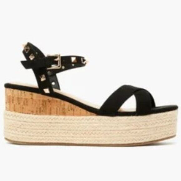 Sexy Black Studded Platform Wedge High Heel Sandals - Picture 2 of 8